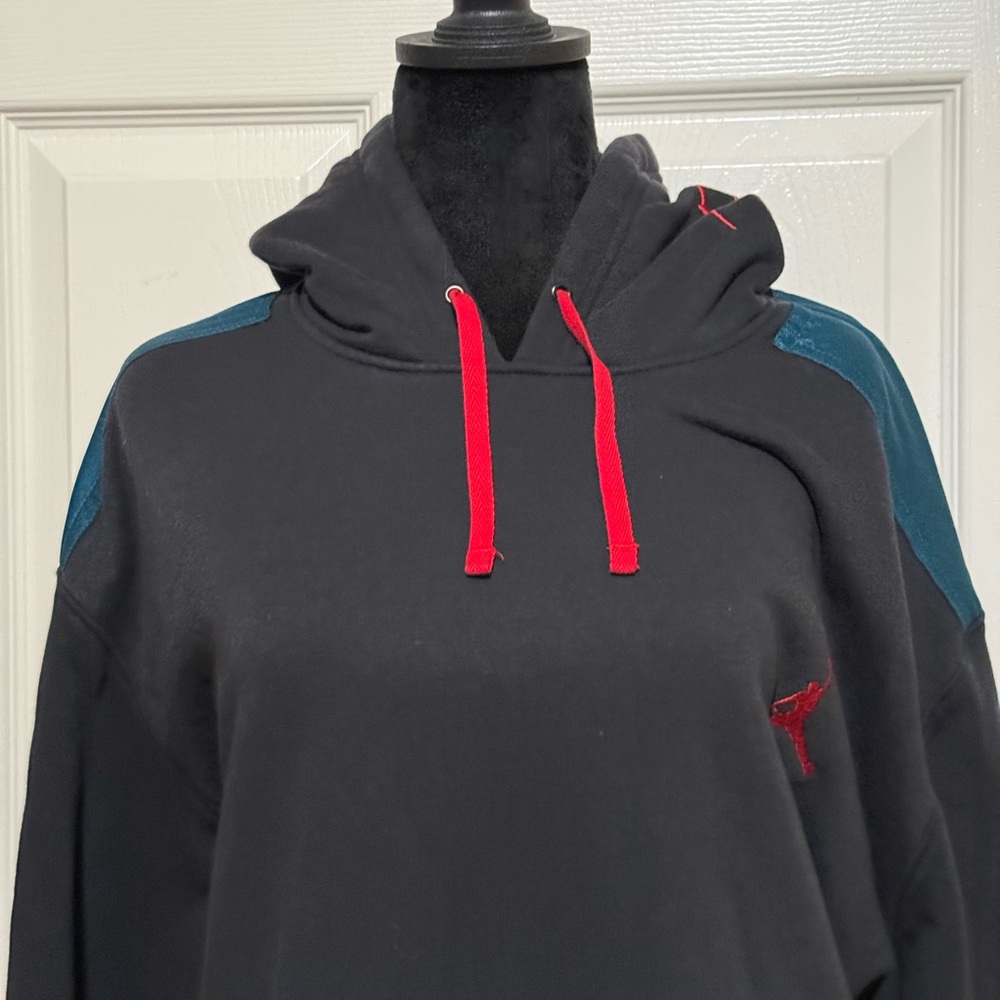 Jordan Flight Men's Big and Tall Black and Teal Hoodie - Picture 2 of 7
